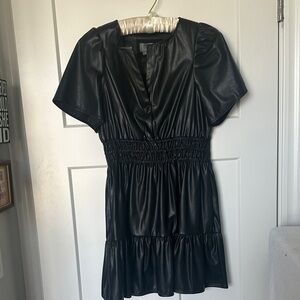 Anthropologie Black Vegan Leather Somerset Mini Dress Size Petite XS